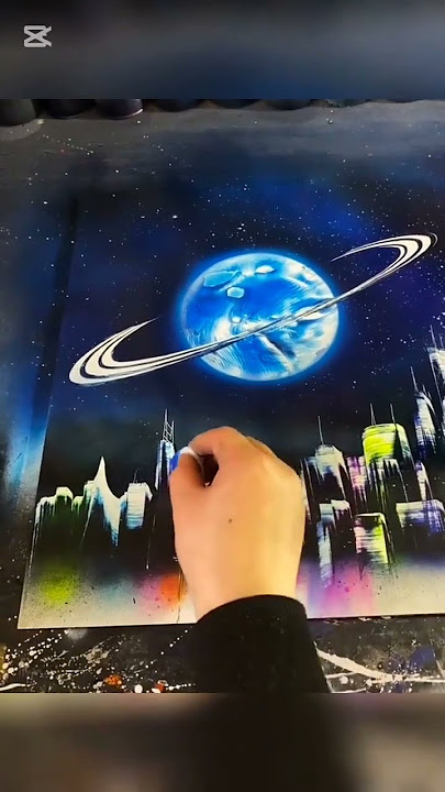 Futuristic colorful city with planets in the sky