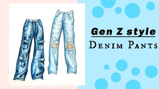 Denim Drawing Tutorial | Easy Pencil Blending | Fashion Illustration