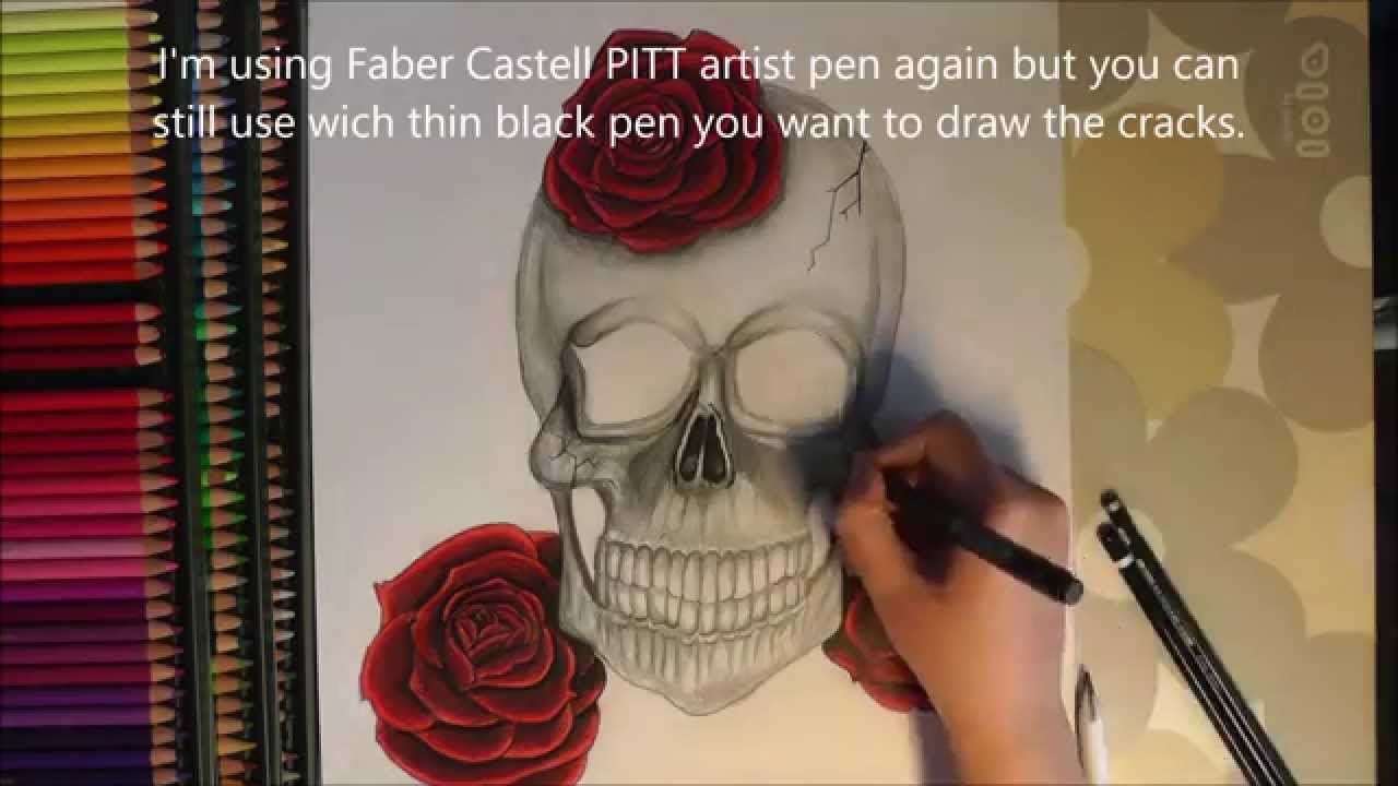 How to draw a skull with roses - speed drawing - YouTube