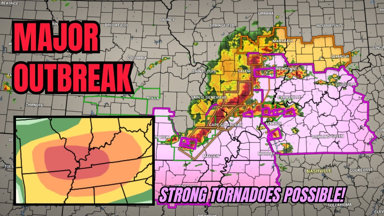 Major severe weather outbreak, strong tornadoes possible - YouTube