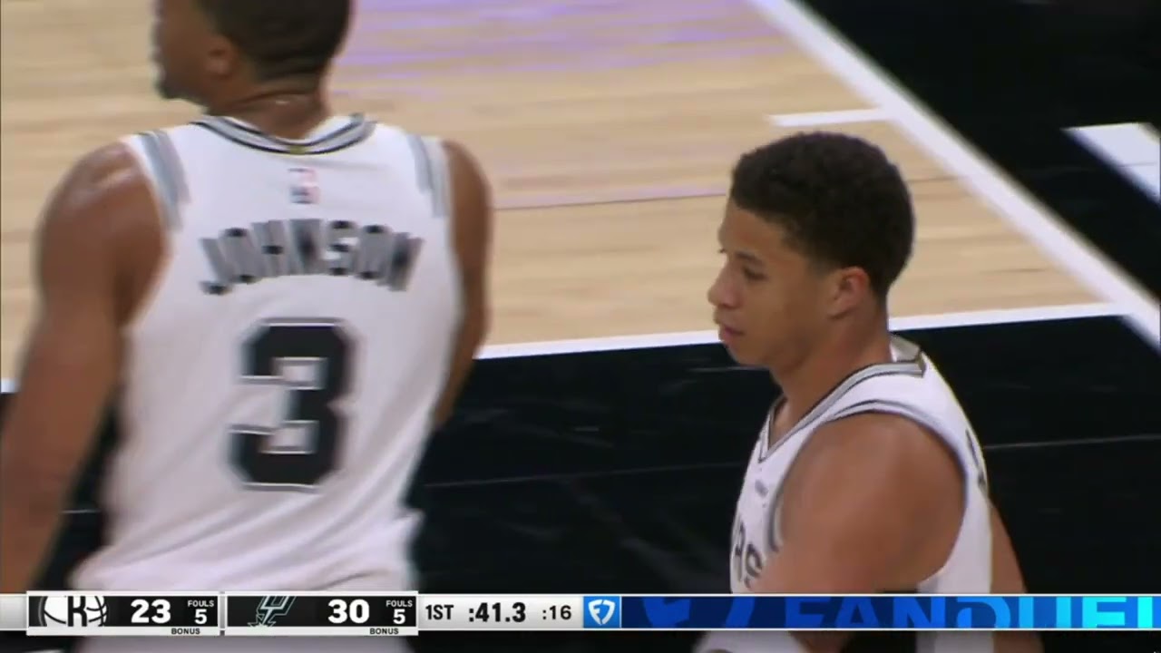 Carter Bryant rushes all the way from the other side of the court to deflect the pass by Egor Demin