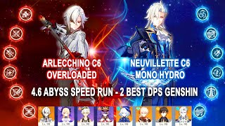 Arlecchino C6 Overloaded &amp; Neuvillette C6 Mono Hydro 4.6 Abyss Speed Run - 2 Best DPS Genshin