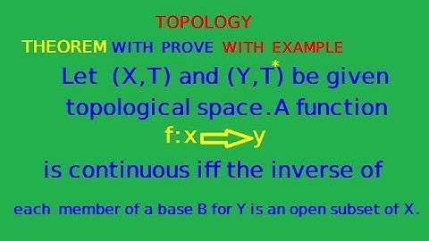 A FUNCTION IS CONTINUOUS IFF THE INVERSE OF EACH MEMBER OF A BASE IS AN OPEN SUBSET IN HINDI/URDU