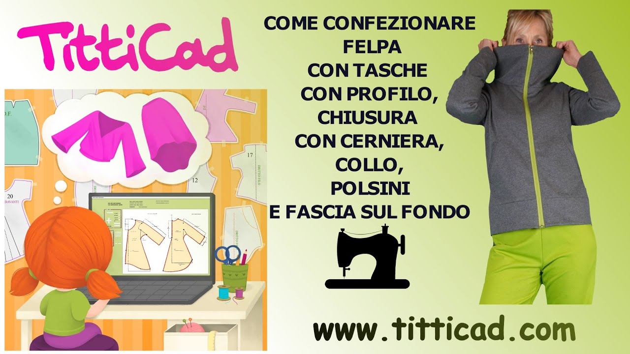 Come confezionare una Felpa con tasche con profilo, chiusura con cerniera, collo, polsini e fascia f