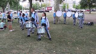 Indianapolis — the troopers drum line warms up in lot during 2019
dci world championship prelims pres. by gpg music, august 8, 2019.
------------- #d...