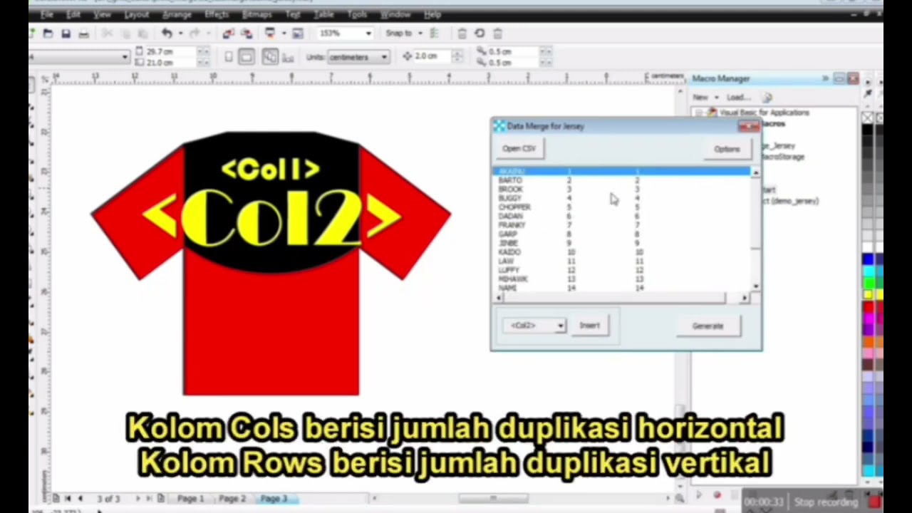 Complete Tutorial Macro Data Merge for Jersey  CorelDRAW