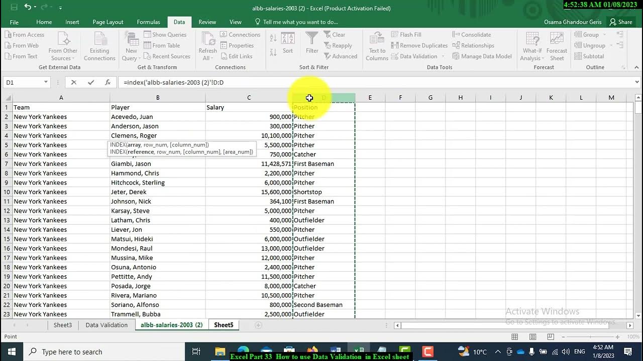 Excel Part 34 How to use index function in dealing by index in Excel