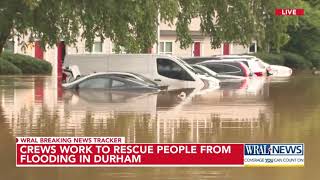 Rafts used to rescue people from flooded apartments in Durham County