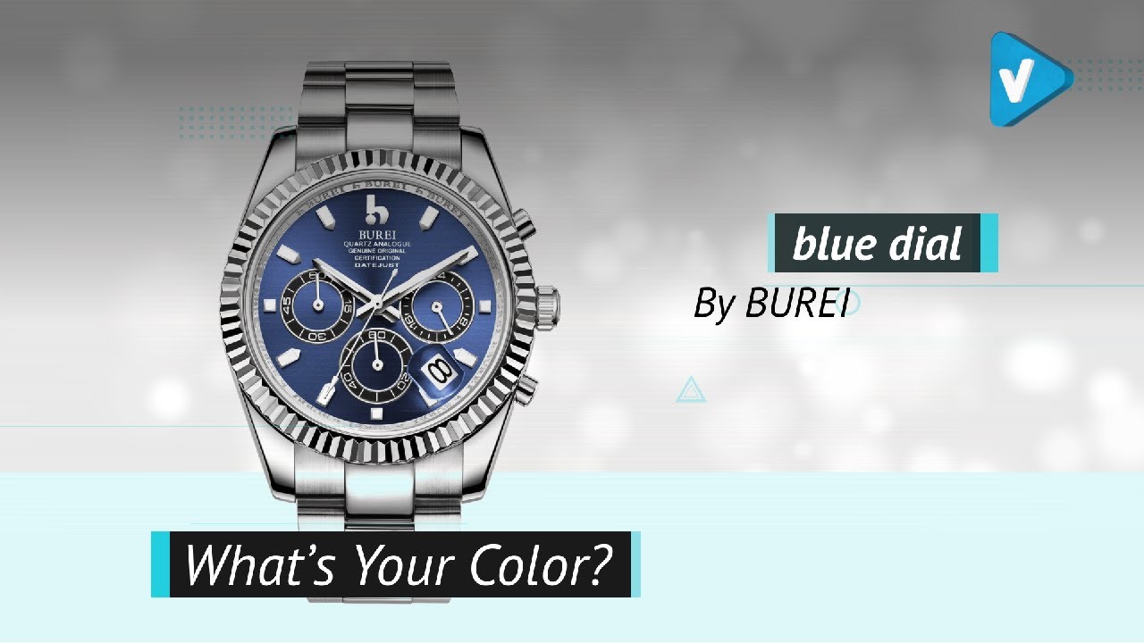 BUREI Mens Chronograph Watch Blue Analog Dial With Date Window Sapphire Crystal Lens