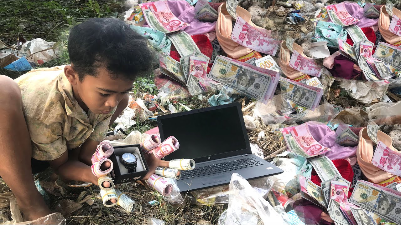 trash treasure - searching found good thing & a lot of money $, HP Laptop , Watch in garbage Dump