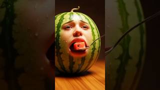 Fork Feeds Watermelon 🍉 Character Realistic 3D ASMR | Oddly Satisfying - #shortsfeed #asmr#ai#aiart