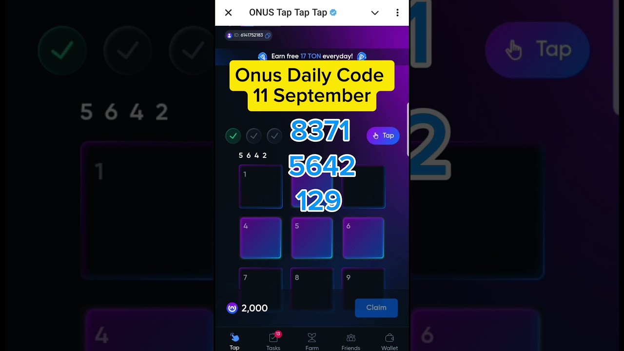 Onus Daily Code 11 September|Daily Code Onus Tap Tap|Onus Daily Code Today 