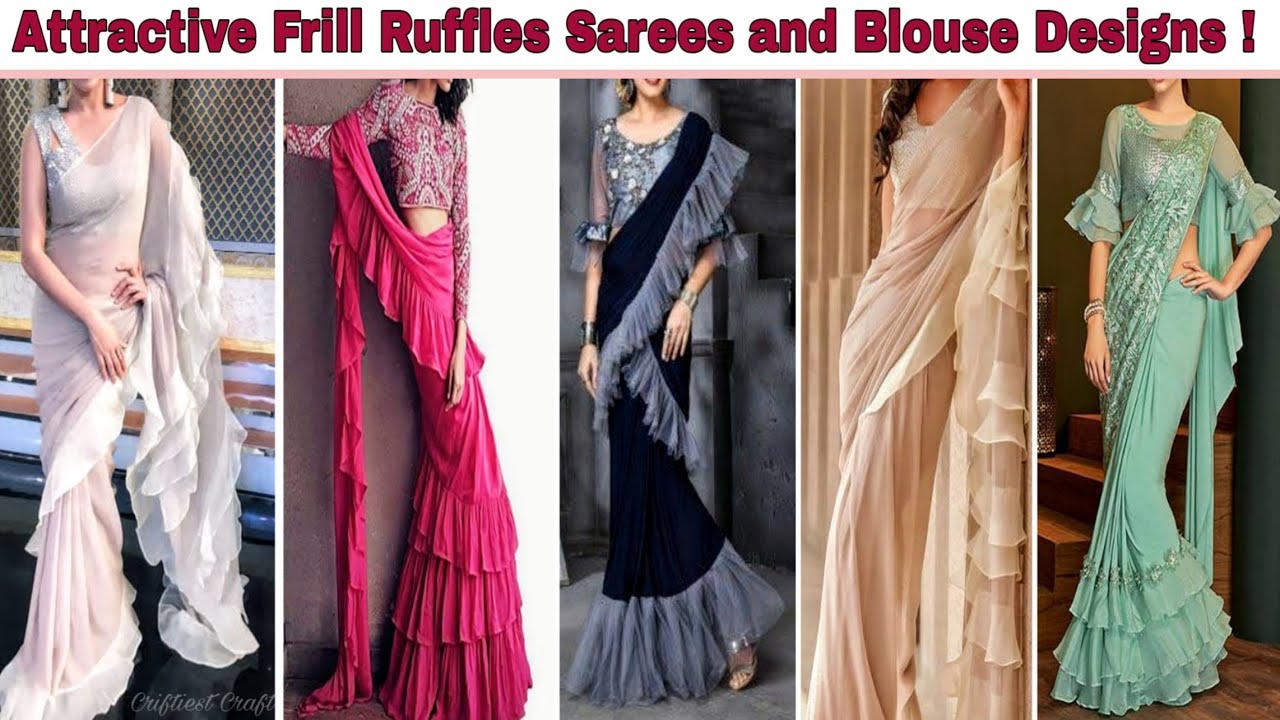 Ruffle Saree Blouse Designs are in trend everywhere // Attractive Designer Ruffle Saree with blouse
