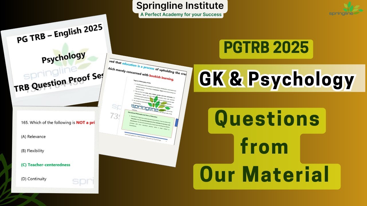 Proof Video | PG TRB - 2025 -Educational Psychology and GK Questions | Springline