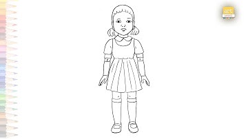 Red Light Green Light doll drawings easy | Squid Game sketches | How to draw Younghee doll simply