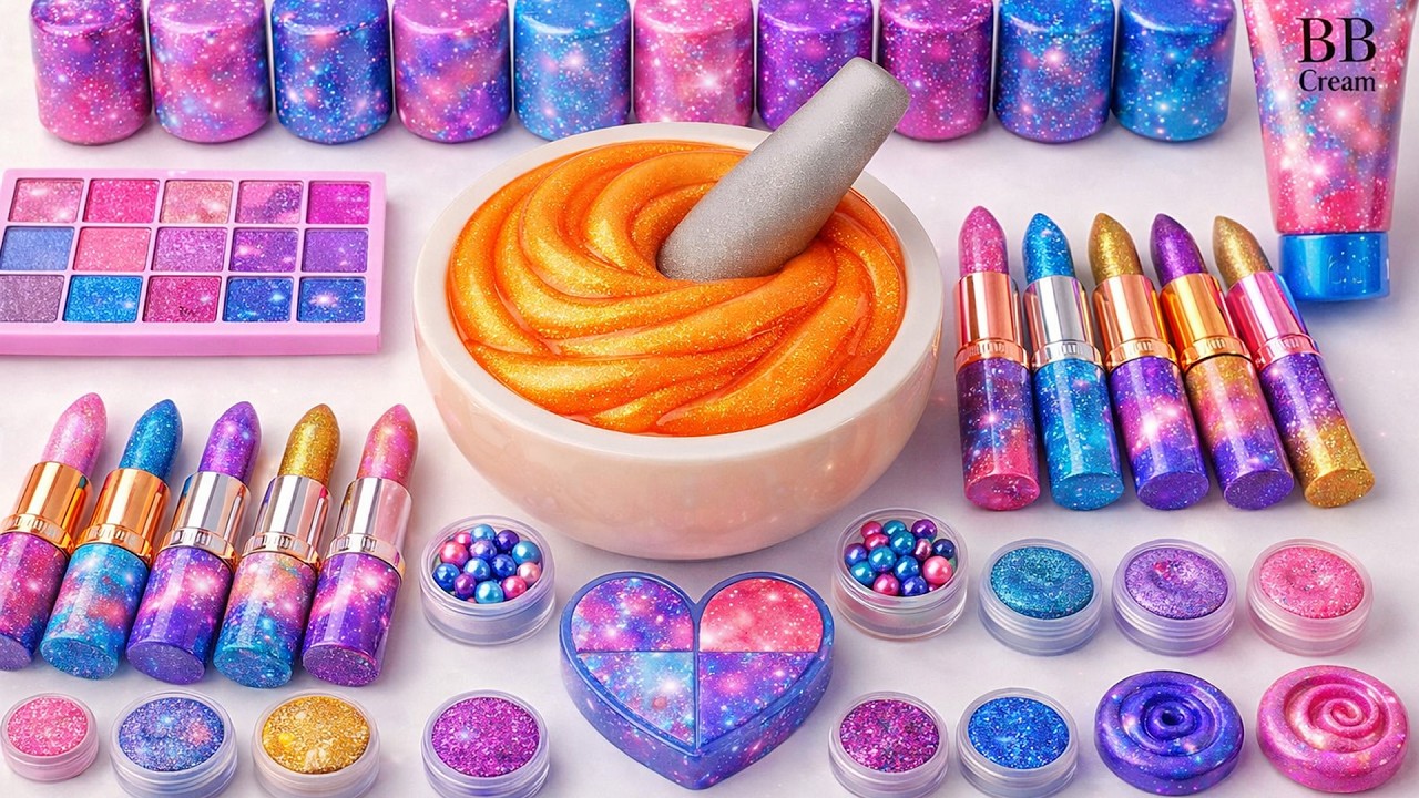 「Makeup Slime ASMR」 🌸✨ 素晴らしいレインボーギャラクシースライム作り！最高に満足できるスライムASMR