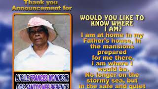 Lucile Frances Mondesir dos Santos nee Berence thank you