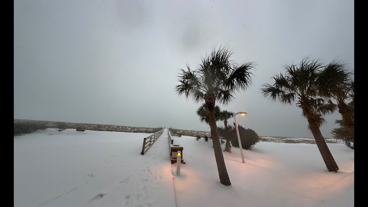 Winter Storm Enzo Navarre Beach Florida January 2025 Rare Snow Ice and ...