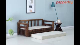 Oslo Solid Wood 3 Seater Sofa cum Bed in Provincial Teak Finish