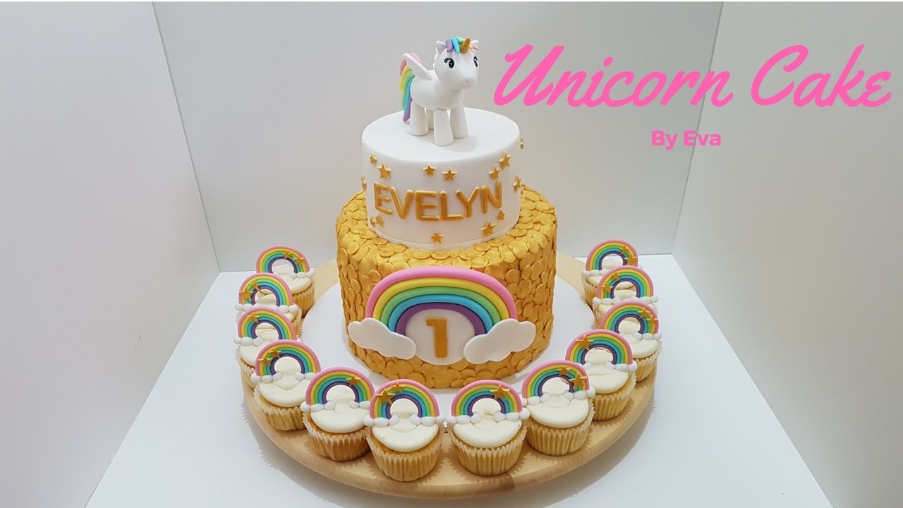 Unicorn Cake With Rainbow Cupcakes | By Eva - YouTube