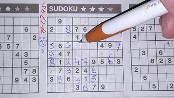 Tuesday. Bonus Extra edition. (#1745)  Three Stars Sudoku puzzle.  10-13-2020 Extra part 1 of 4