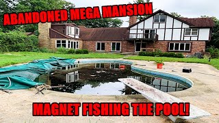 Magnet Fishing Abandoned MILLION DOLLAR MEGA MANSION Pool! What will my Giant Magnet find?