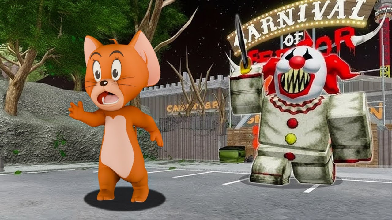 Джерри играет в «Карнавал ужаса» в Roblox.