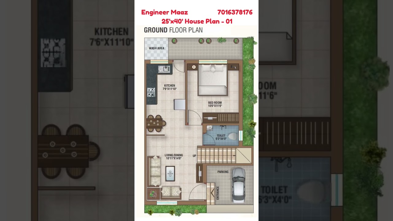 25x40 House Plan with Car Parking/ Ghar ka Naksha