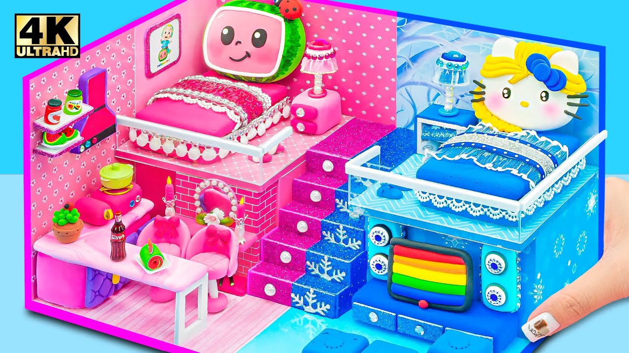 Build Miniature Hot and Cold House Hello Kitty using Cardboard, Polymer Clay ❤️ DIY Miniature House