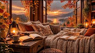 Cozy Autumn Rain & Sunset Cabin 🍂 Rain Sounds for Sleep, Relaxing & Studying