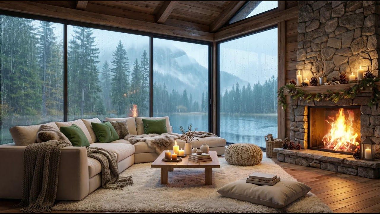 🌧️ Cozy Cabin JAZZ: Instant Stress Relief & Deep Focus Music | Relaxing Lake Rain Sounds