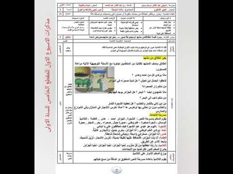 مذكرات الاسبوع الاول من المقطع الخامس للسنة الاولى بلادنا جميلة