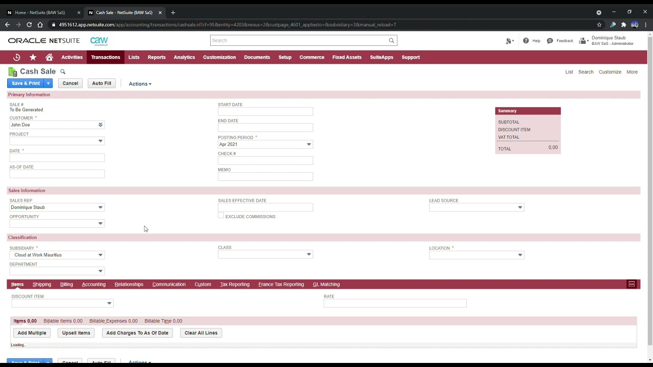 Cash sales on netsuite YouTube