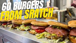 One Cook vs 60 FROM SCRATCH Burgers | POV SOLO COOKING