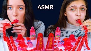 ASMR PINK CANDY RACE NERDS ROPE JELLY, BOTTLE POP, JELO CUPS, OOZE TUBE | Eating Sound Lilibu