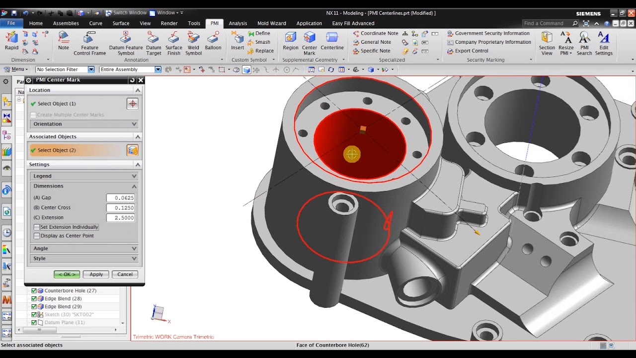 NX CAD PMI Create Centermark & Centerline YouTube