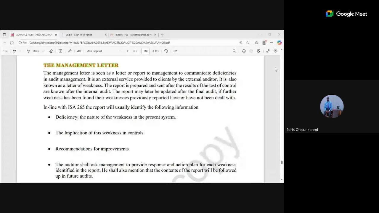 ADVANCE AUDIT AND ASSURANCE PRIVATE CLASS CHAPTER 14 AUDIT REPORT