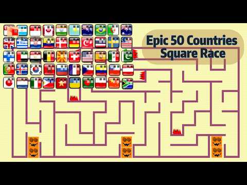 Epic 50 Countries Square Race! 🏁 Countries Flag Race in Algodoo