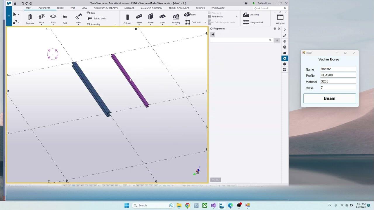 Tekla open api beam application youtube