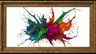 2 Hour Artistic Color Splash Abstract Painting in Ornate Gold Frame | Premium 4K Wall Art screenshot 3