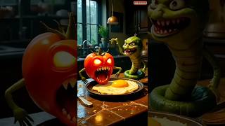 Evil Frying Pan Attacks Tomato, Onion & Chili Horror Comedy Fast Motion..
