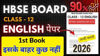 Hbse 12 English Paper  Important Questions  Hbse 12th English Paper 2026  Hbse 12 English Paper 