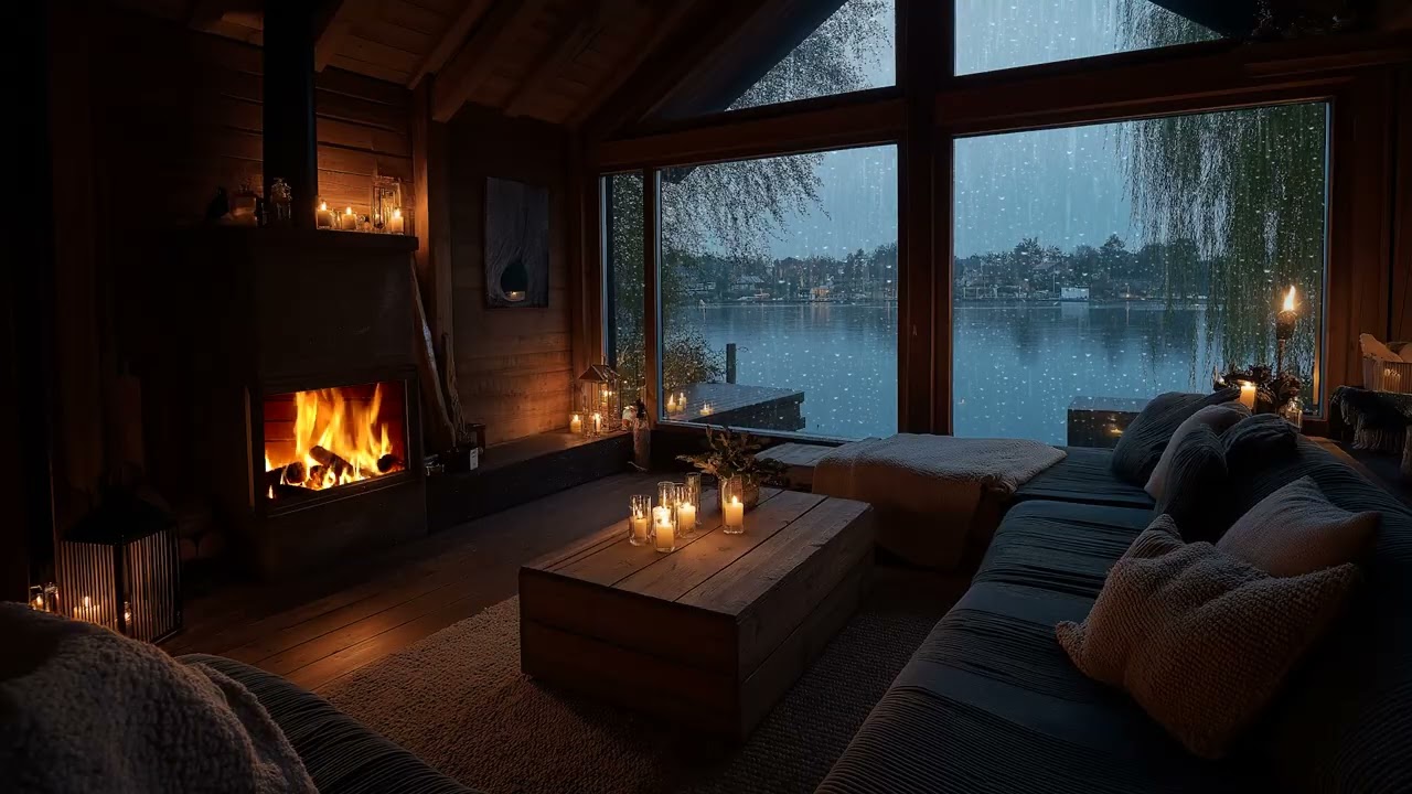 Quiet Rain & Fireplace Glow 🔥 Winter ASMR for Sleeping (3 Hours)