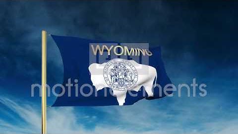 Wyoming Flag Slider Style With Title. Waving In The Wind With Cloud Background A Stock Animation