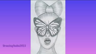 How to draw girl face  drawing with butterfly full tutorial for beginners// simple art drawing