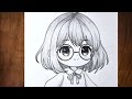 How to draw cute anime girl with glasses ✏️(step by step tutorial)