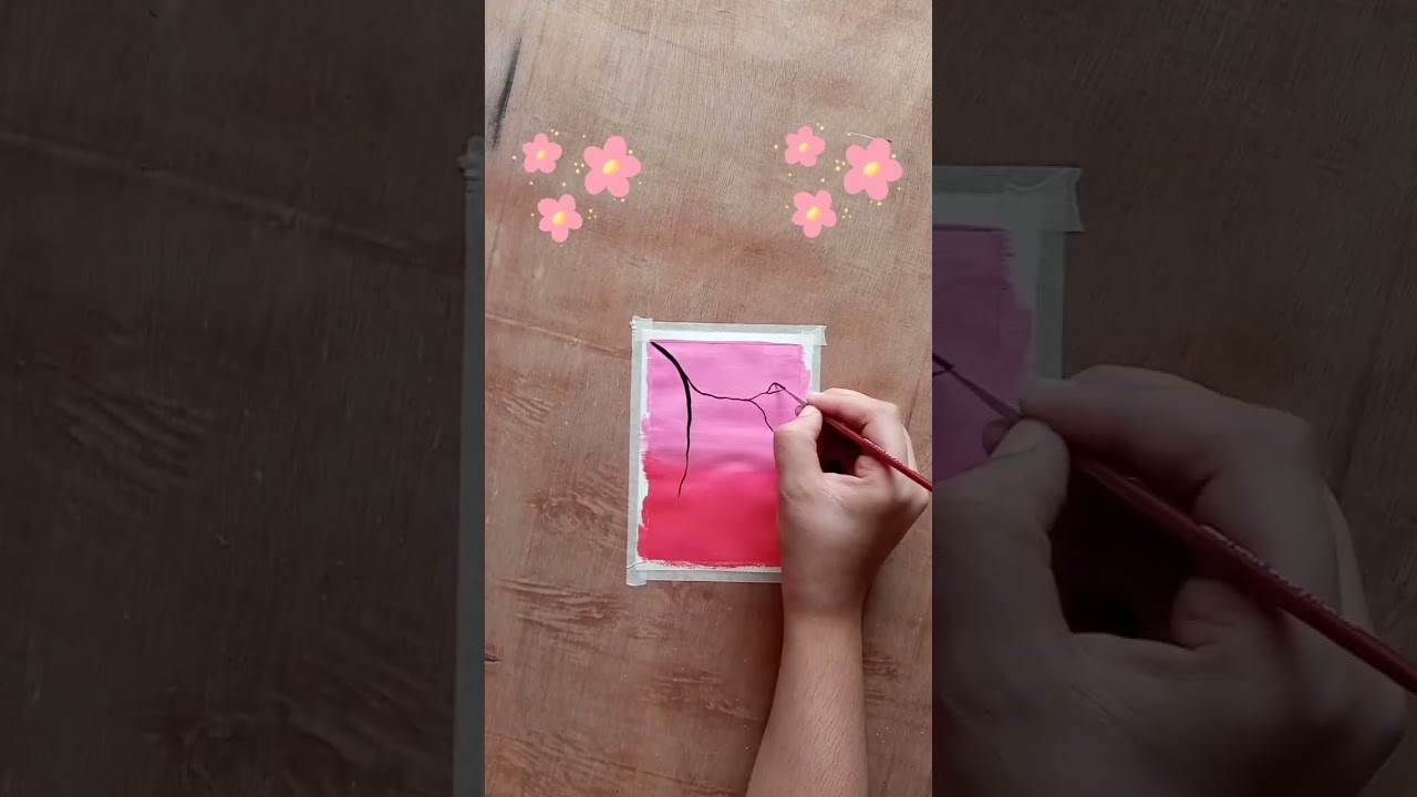 Beautiful easy pink scenery painting💖/ Acrylic painting for beginners/ 