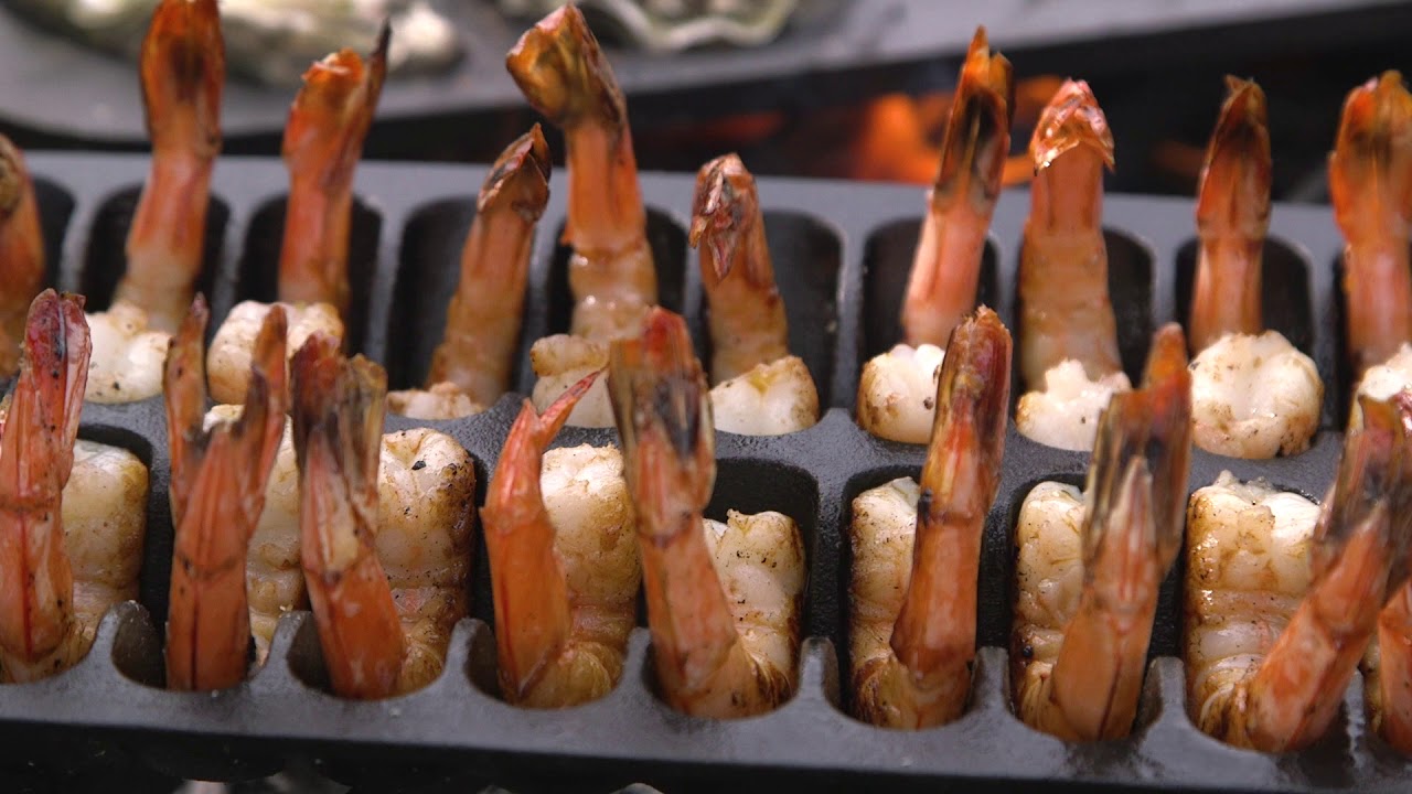 CAST IRON SHRIMP GRILLED ON A WEBER KETTLE 