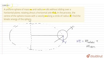 A uniform sphere of mass `m` and radius `r` rolls without sliding over a horizontal plane, rotat...