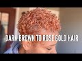 Rose Gold Hair Color from Natural Dark Brown | Pixie Hair Cut on WOC